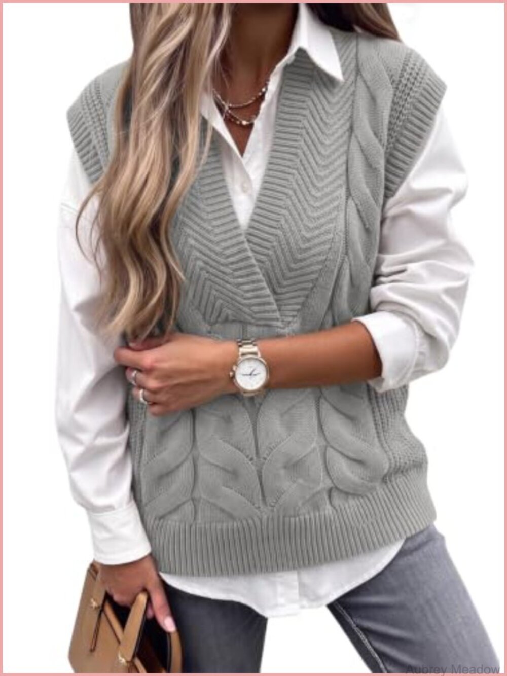 Women's V-Neck Sleeveless Sweater Vest Cable Knit Cotton Acrylic Oversized